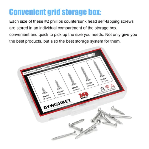 Vista 2 de DYWISHKEY Juego de 246 tornillos para madera – #2 x 1/4" 3/8" 1/2" 5/8" 3/4" tamaños surtidos – Kit surtido de tornillos