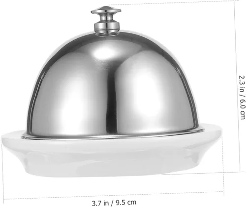 Vista 3 de Yardwe Mantequillera de cerámica para carne de acero inoxidable, soporte para cupcakes con tapa, plato de porcelana para servir aperitivos