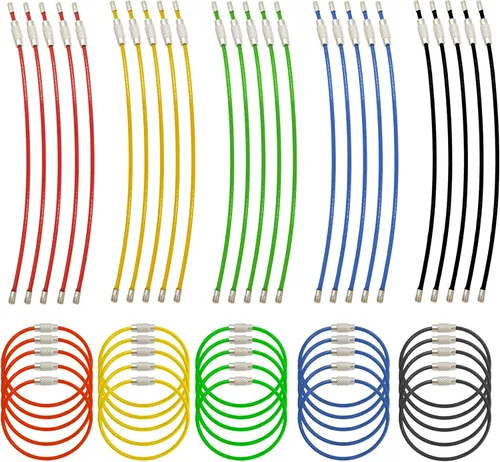 WZT - 50 llaveros de acero inoxidable con anilla de alambre de 8.5in de longitud, para colgar en exteriores, senderismo, equipaje y llaveros de