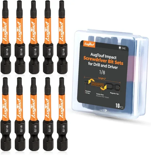 Vista 25 de toolant 10 piezas (SAE) Juego de brocas hexagonales de acero S2 con vástago hexagonal de 1/4", puntas mecanizadas CNC con magnetismo, 2" de largo