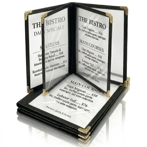 Vista 12 de Fundas para menú, paquete de 25 unidades, 5.5 x 8.5 pulgadas, soportes de menú de vinilo negro Fundas transparentes impermeables de 2 vistas