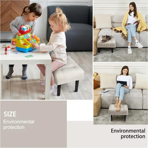 Vista 84 de HOUCHICS Taburete acolchado de piel, pequeño reposapiés otomano con patas de madera, moderno reposo rectangular para sala de estar, sofá, escritorio
