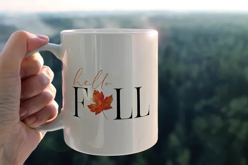 Vista 3 de kunlisa Tazas de otoño, taza de café de otoño, taza de café de otoño con texto en inglés "Fall Hello Maple Leaf", taza de café de otoño, accesorios