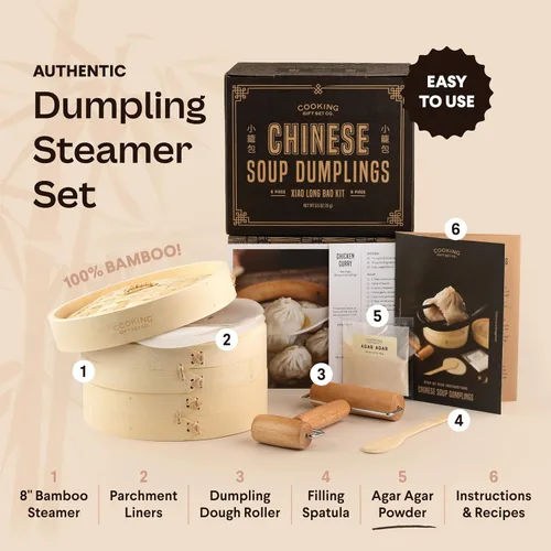 Vista 2 de Cooking Gift Set Co. - Juego de bolas de masa hervida de bambú para cocinar con agar, rodillo, cuchara, forros, recetas y video paso a paso