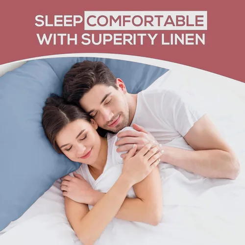Vista 8 de Superity Linen Pillow Cases Queen Size - Open Enclosure - 2 Pack - 100% Soft and Comfortable Premium Cotton - Blue