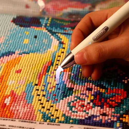 Vista 3 de Zonon 2 bolígrafos LED de pintura de diamante 5D USB recargable con 10 cabezales y 20 arcilla de pegamento para manualidades (verde, morado)