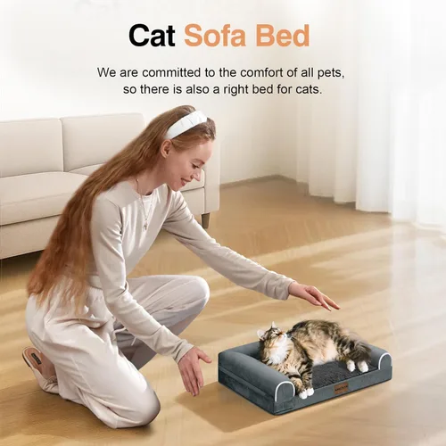 Vista 3 de Cama ortopédica lavable para perros pequeños: cama con cojines de apoyo para perros pequeños y gatos, cama impermeable de espuma tipo caja de Gris