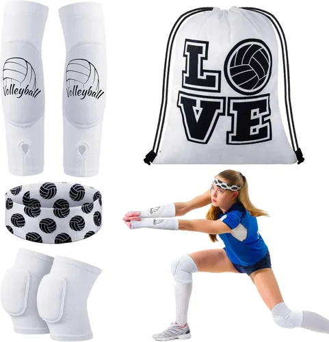 Vista 10 de Yinder 4 piezas de rodillera de voleibol y manga para brazo Accesorios de voleibol Incluye funda para el antebrazo, codera, guardamuñeca