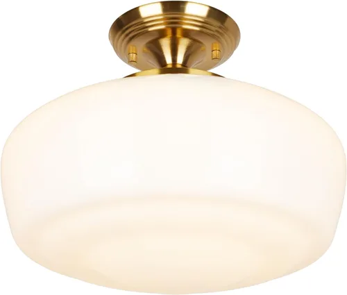 Vista 13 de Lámpara de techo estilo casa escolar semiempotrada con bombilla regulable y control remoto, lámpara de techo moderna dorada de 12" con pantalla