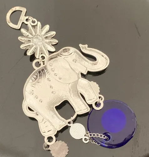 Vista 5 de Adorno colgante de amuleto de elefante turco azul turco con amuleto de elefante de la suerte (con una bolsa de Betterdecor - Azul-001)