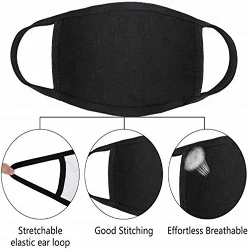 Vista 2 de Forno Paquete de 3 cubrebocas unisex, algodón negro, lavable, tela de algodón reutilizable