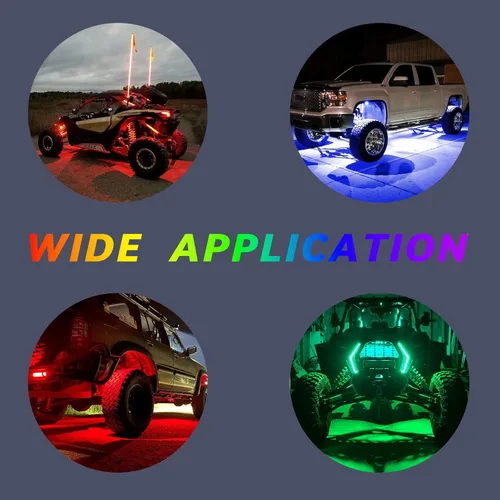 Vista 6 de 4 vainas RGB LED Rock Lights, kit multifunción de neón bajo el brillo del coche luces LED de roca intermitentes modo de música rueda luz debajo