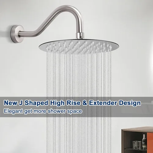 Vista 7 de NearMoon Brazo de extensión de ducha en forma de J, extensor de altura de cabezal de ducha de acero inoxidable con brida, diseño de tubo elevador