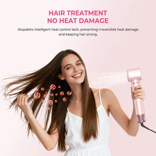 Vista 14 de ATOPSKINS Cepillo secador de pelo 5 en 1, estilizador de aire caliente con Rosa