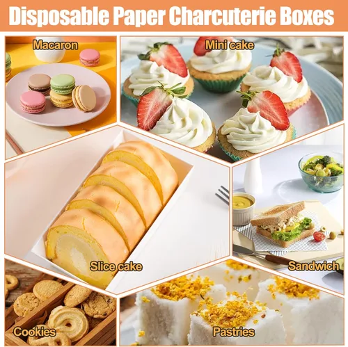 Vista 6 de Cajas de papel para embutidos con tapas transparentes, paquete de 50 recipientes cuadrados desechables para alimentos, cajas de papel para pasteles