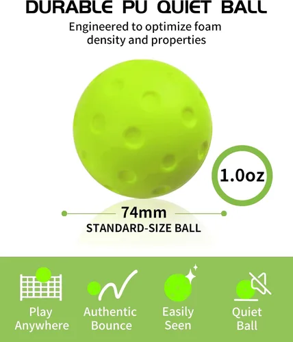 Vista 2 de Tarutaru Paquete de 12 bolas de pickleball de espuma, bolas de pickleball silenciosas para práctica en exteriores o interiores, juego de bolas Verde