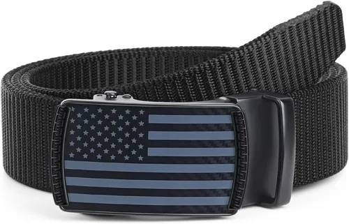 SANSTHS Cinturón de trinquete de golf para hombre, cinturón casual para hombre de 1 1/3 pulgadas con patrón de bandera y hebilla deslizante