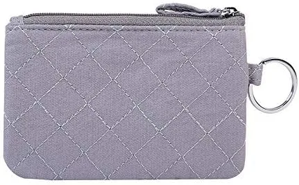 Vista 3 de Iconic Zip ID Case Card Holder for Women,Signature Cotton Coin Purse with Id Window,RFID Blocking Change Pouch with Key Chain(GREY)