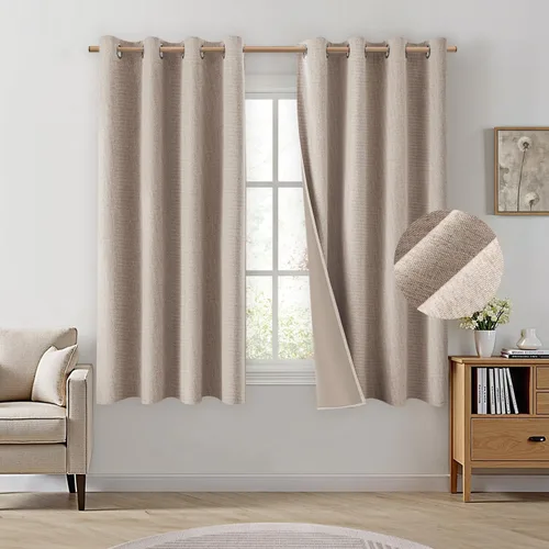 Vista 22 de HOMEIDEAS Cortinas 100% opacas beige de 63 pulgadas de largo, mezcla de lino con textura de oscurecimiento, cortinas con aislamiento térmico