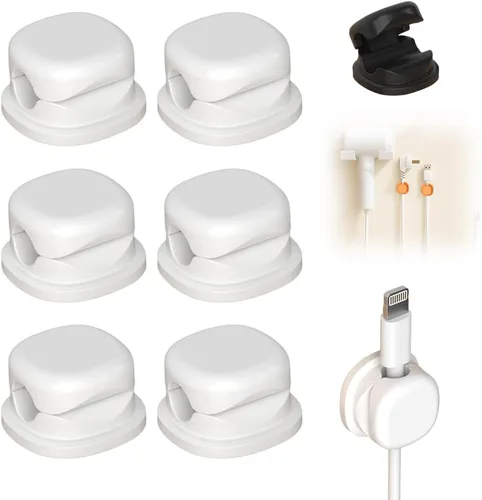 Vista 9 de Paquete de 6 clips magnéticos para cables, soporte de cable para mesita de noche, organizador magnético de cables de escritorio, soporte de cable