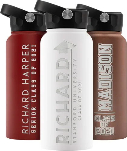 Vista 25 de Regalos de graduación, botella de agua personalizada con tapa con popote, 18 onzas, color negro, botella de agua personalizada con texto, doble