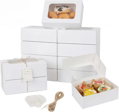 Vista 8 de 24 piezas de cajas para galletas con ventana para regalos de papel, cajas de regalo marrón para panadería de 9 x 6.3 x 3 pulgadas, fácil embalaje