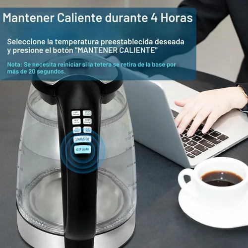 Vista 4 de Hervidor Eléctrico de 1500W con Control de Temperatura - 6 Ajustes de Temperatura Preestablecidos para Té/Café, Pared Doble de Toque Frío, Mantiene