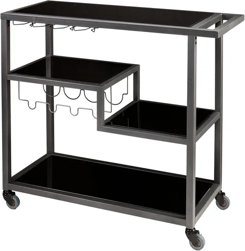 SEI Furniture Zephs - Carrito de barra con ruedas giratorias de metal y vidrio templado, color negro