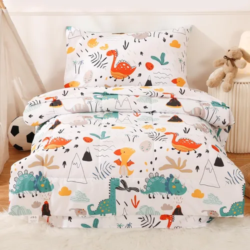 Vista 15 de JSD Juego de ropa de cama de sirena para niños pequeños, juego de sábanas de edredón de 4 piezas con temática oceánica, lavable a máquina