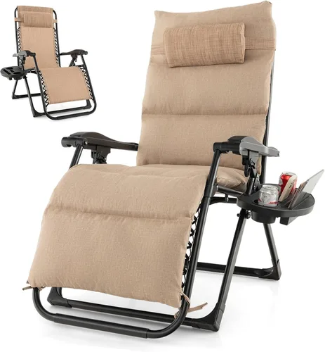 Giantex Silla Zero Gravity con cojines de patio, silla reclinable plegable ajustable con almohada y soporte para tazas, sillón reclinable de césped