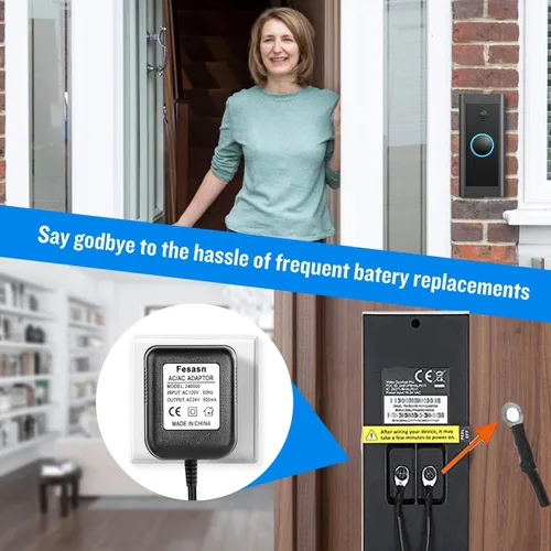Vista 2 de AC18V - Adaptador de corriente para timbre de puerta con cable, compatible con Ring Zmodo Smart Doorbell y Nest Hello Doorbell