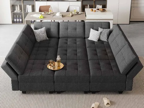 Vista 17 de Belffin Sofá Seccional Modular con Almacenamiento Sofá Cama Seccional Modular para Sala de Estar Azul