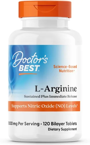 Doctor's Best Suplemento de arginina L para hombres y mujeres – L-Arginina 1000 mg por porción, apoya los niveles de óxido nítrico (NO), liberación
