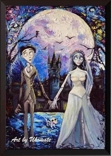 Uhomate Decoración de pared de cadáver, novia, Victor y Emily de Vincent Van Gogh, póster de noche estrellada, lienzo para el hogar, impresión