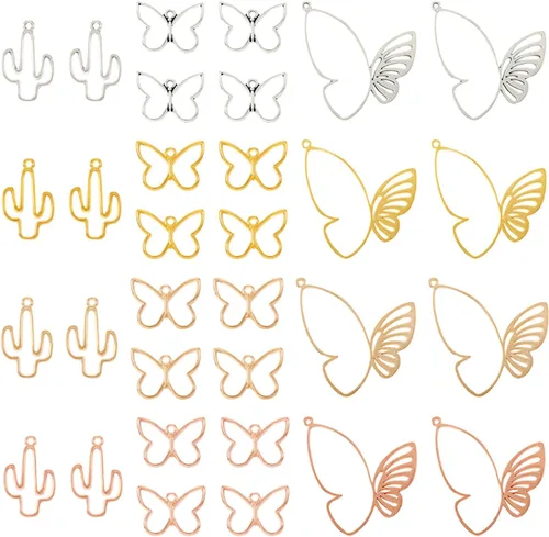 Vista 26 de Colgantes de bisel de espalda abierta con corazón de aleación, aleación, No es una piedra preciosa