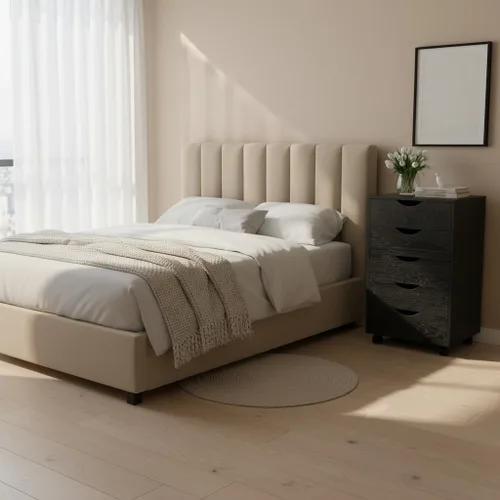 Vista 58 de Naomi Home Cómoda de 5 cajones para dormitorio, alta y elegante, con ruedas y estantes de almacenamiento, pequeña para guardarropa, para maquillaje