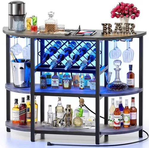 Vista 8 de Zarler Carrito de bar con toma de corriente fácil de montar, gabinete de bar LED para el hogar, para licor, 47.3 pulgadas de largo x 15.8 pulgadas