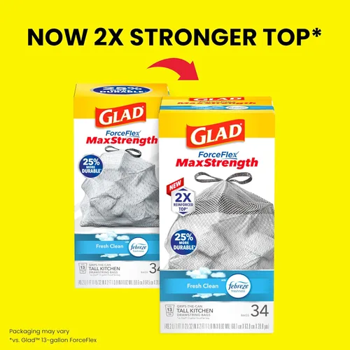 Vista 2 de Glad ForceFlex MaxStrength Bolsas de basura para cocina, 13 galones, Febreze Fresh Clean, 34 unidades (el paquete puede variar)