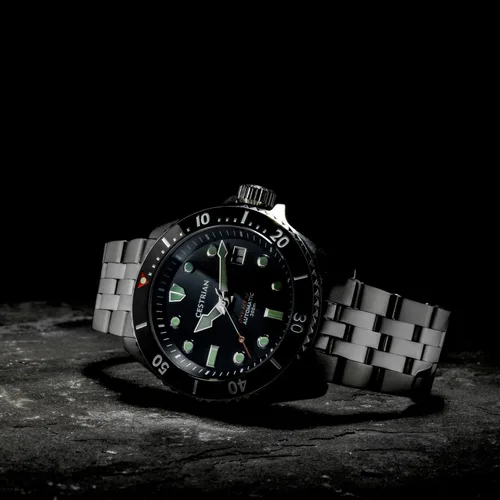 Vista 5 de Cestrian Dive Series Midnight Grey Dial Black Ceramic Bezel Steel Bracelet Automatic 300M Mens Watch