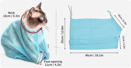 Vista 6 de Riyanon Bolsa de baño para gatos, bolsa de lavado para gatos, bolsa de ducha ajustable multifuncional transpirable, bolsa de aseo para gatos