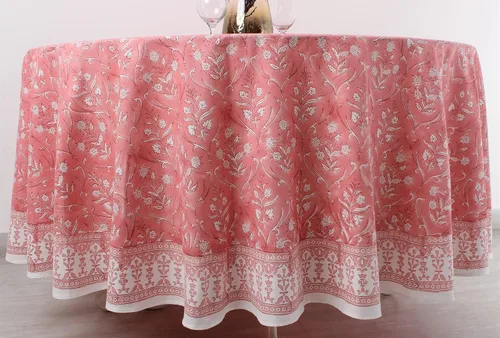 Vista 113 de Ridhi Mantel redondo de 60 % algodón, 100 % algodón, estampado a mano, lavable, reutilizable, para fiestas, bufé, comedor, bodas, campo, francés