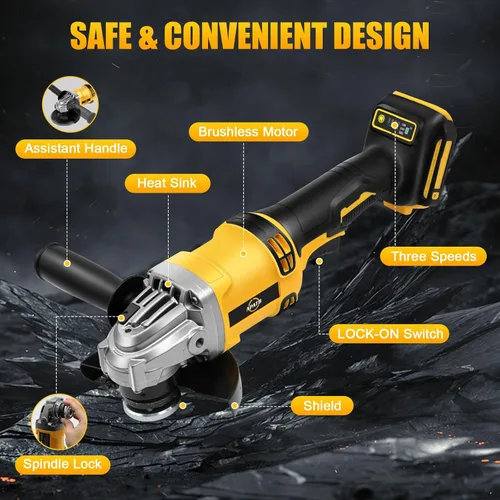 Vista 5 de Amoladora angular inalámbrica compatible con batería DEWALT de 20 V máximo, 4-1/2 pulgadas, motor sin escobillas de 11000 RPM para cortar, moler