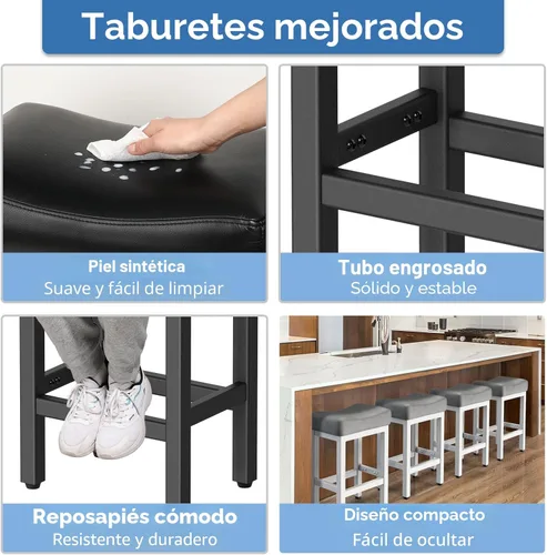Vista 4 de Raynesys Juego de 2 Taburetes de Bar de Altura de Mostrador, Taburetes de Bar de 24 Pulgadas para Encimera de Isla de Cocina, Taburetes de Cocina