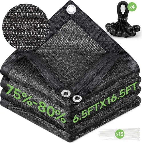 Vista 9 de FOTMISHU Tela de sombra de 75% a 80% de 6.5 x 10 pies, resistente y antienvejecimiento, red resistente a los rayos UV, bloqueador solar para jardín