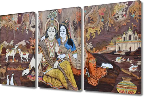 Lienzo decorativo para pared, arte de pared de dioses hindúes indios, Krishna y Radha, marco de lienzo, impresiones artísticas para decoración de