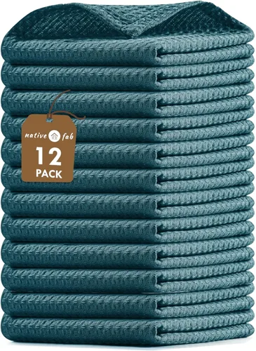 Vista 54 de Native Fab Paquete de 12 paños de cocina de punto gofre, 100% algodón, absorbentes, de secado rápido, lavables para limpieza, cocina, ideal
