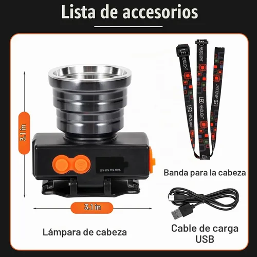 Vista 4 de Lokilo Wave Smart - Faro frontal LED recargable superbrillante con indicador de batería y cable de carga tipo C incluido (luz blanca)