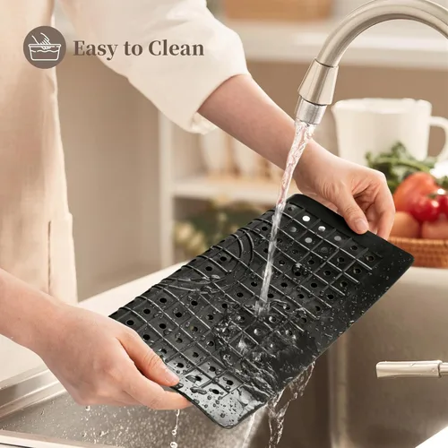 Vista 6 de WILLKOMMEN Tapete para fregadero de cocina, tapete de secado de platos de 12 x 10 pulgadas, alfombrillas protectoras rectangulares para la parte