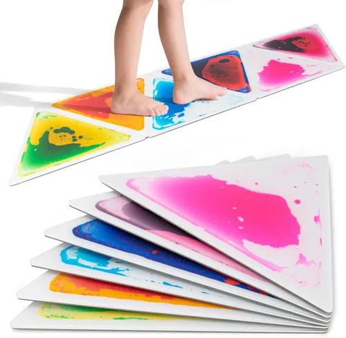 Vista 20 de LONGKING 4 hojas de azulejos sensoriales de sector líquido, azulejos de piso coloridos para centros de juego, sala de juegos, azulejos de lava