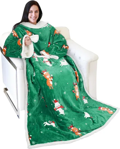 Vista 10 de Catalonia - Manta de forro polar tipo sherpa con mangas, súper suave, cálida y cómoda, de gran tamaño, de forro polar y microplush, con mangas